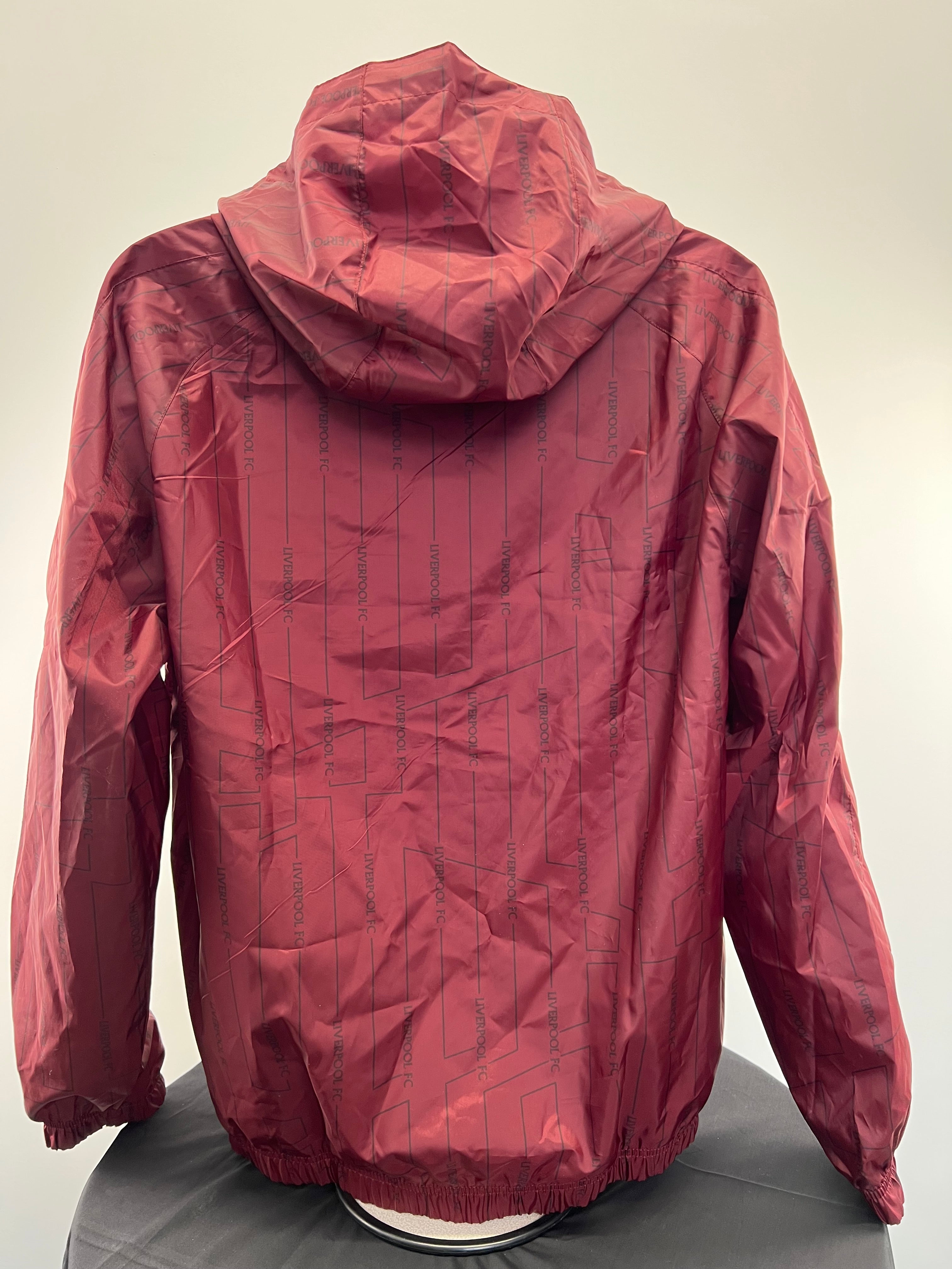 Back view of Liverpool FC red lightweight training jacket with hood