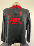 Front view of Liverpool FC black long sleeve training top with red details and zipper by Nike