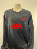 Front view of Liverpool FC long sleeve training top in black with red Liverpool crest, AXA logo, and Nike swoosh