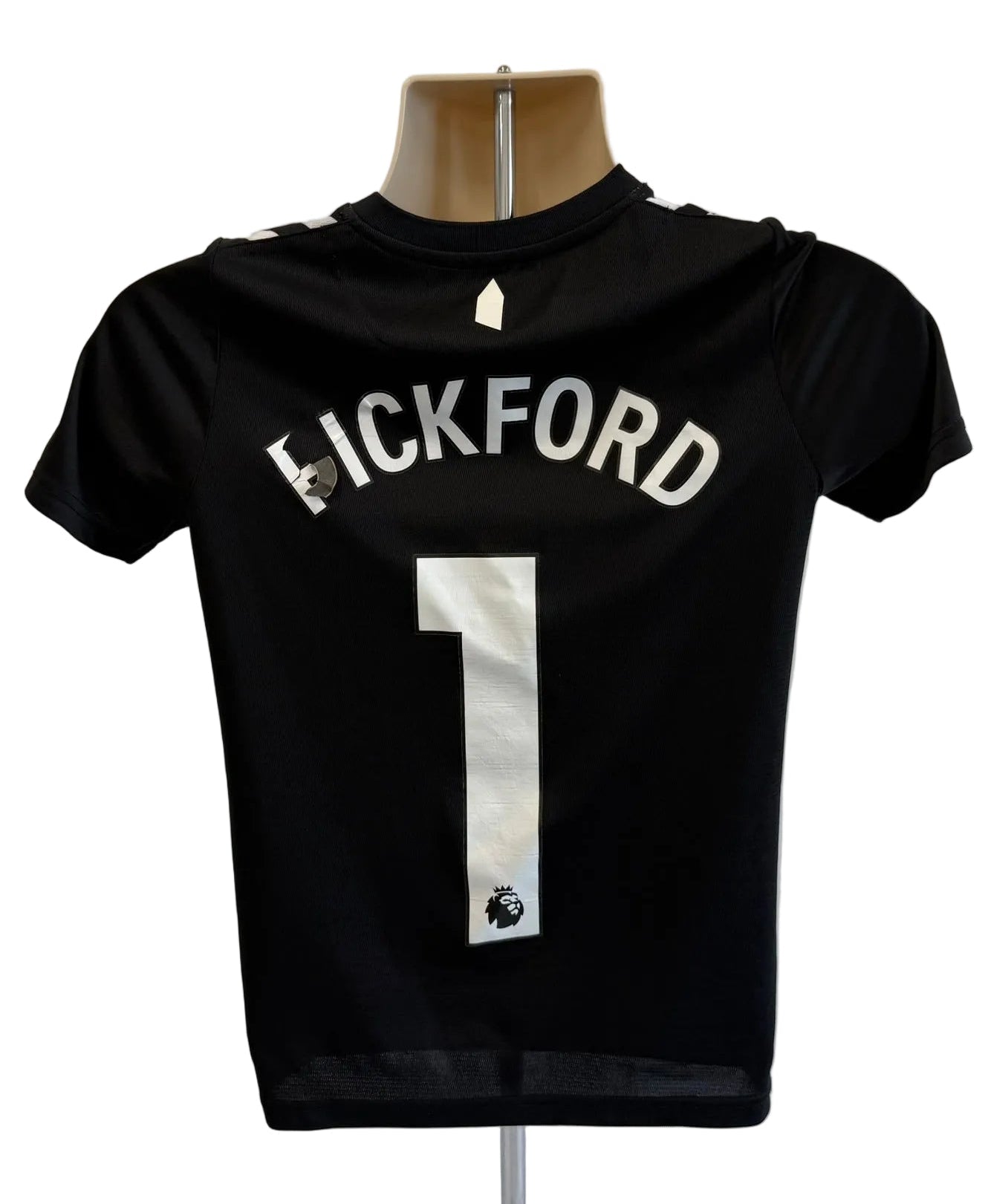 Everton kids football shirt with Pickford name and number 1