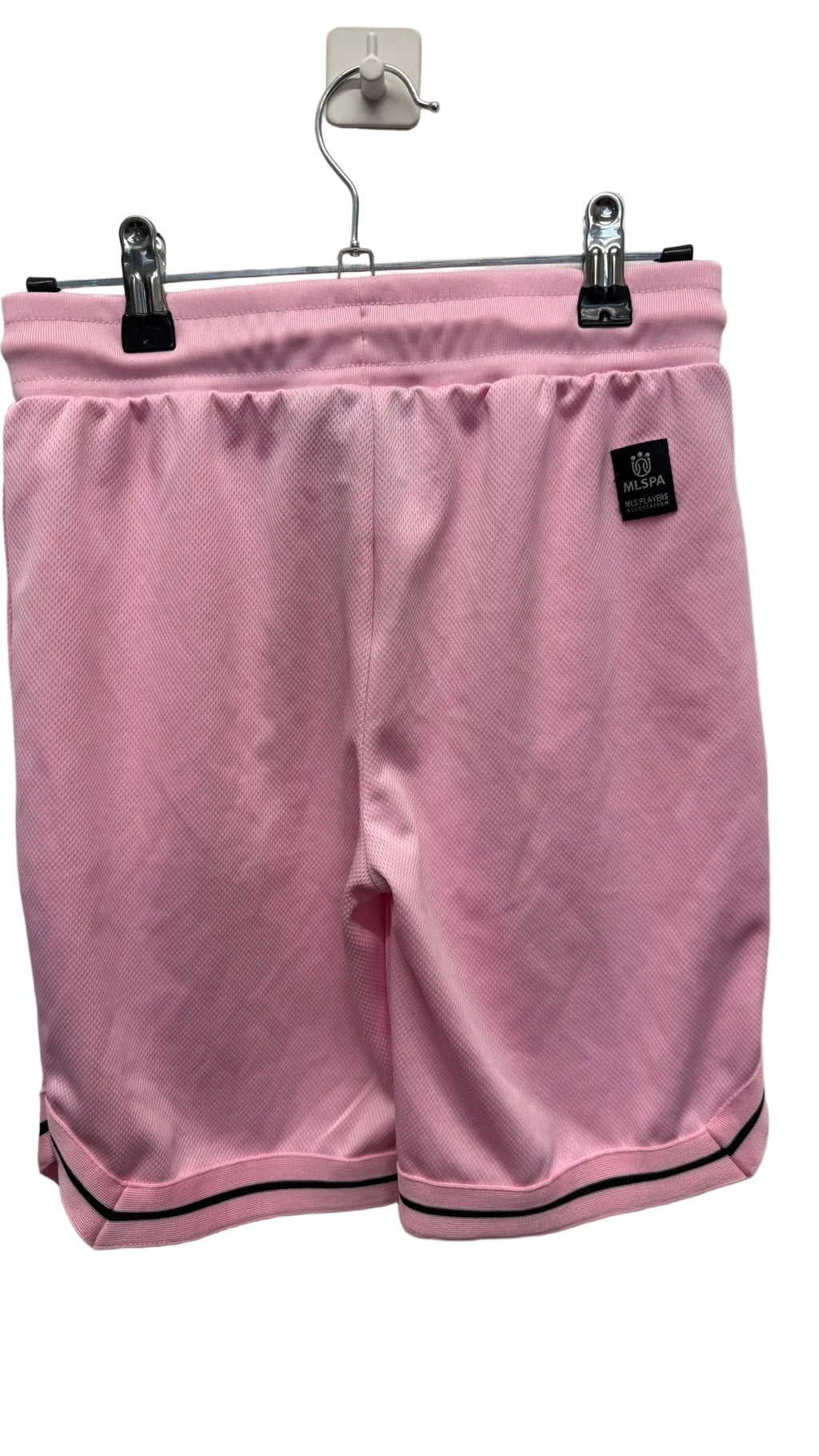 Back view of pink Inter Miami football shorts