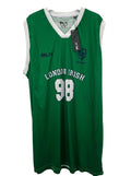 Enhanced Front view of men’s London Irish rugby sleeveless training top in green with white trims and number 98