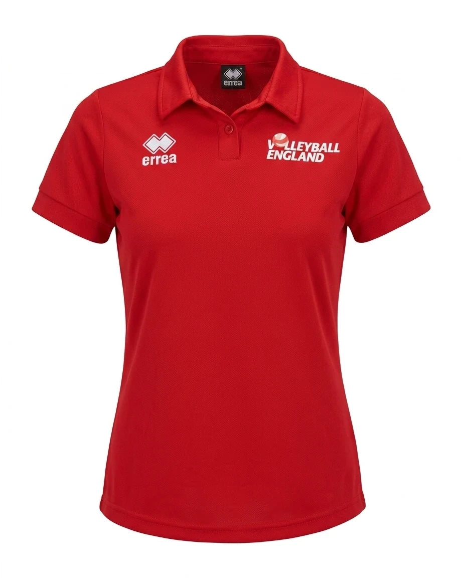 Enhanced Front view of Women's Volleyball England red polo shirt XL
