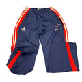 Enhanced Front view of Adidas Team GB short track navy tracksuit bottoms with red and white side stripes and zippered pockets