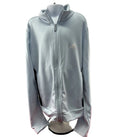 Front view of adidas light blue zip-up hoodie on mannequin
