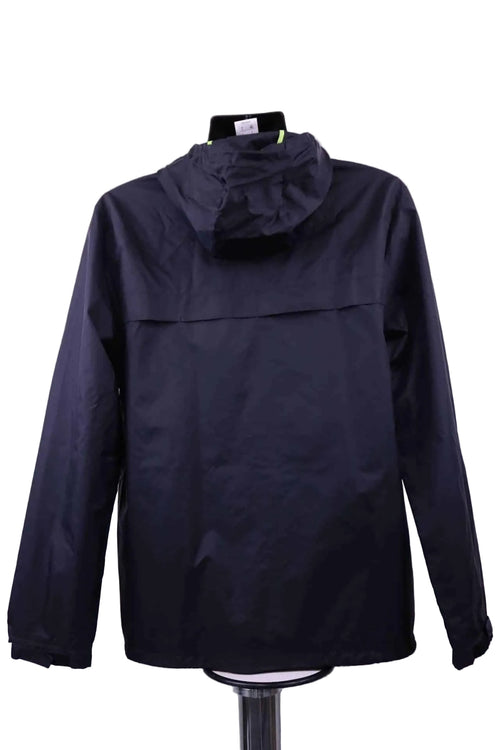 Back view of Adidas lightweight black running jacket with hood