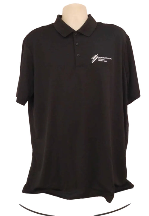 Front view of adidas Performance Primegreen black polo shirt 2XL with International Series Morocco logo