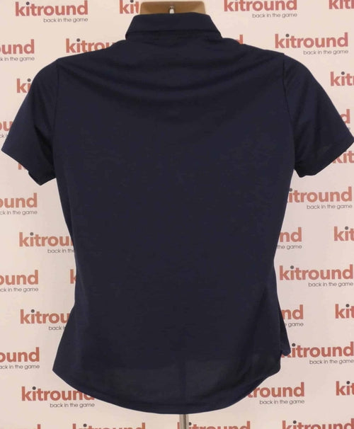 Back of adidas navy performance polo shirt on mannequin