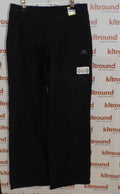 Front view of adidas black woven trousers on hanger