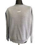 Back view of grey AMC sweatshirt on display mannequin