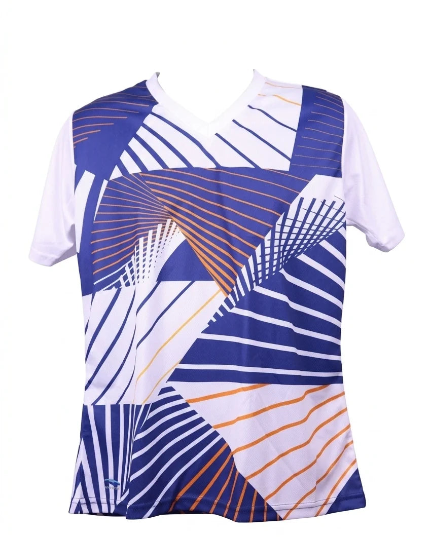 White and blue Anka Sport Dry Touch T-Shirt with geometric design, breathable and lightweight for active use  