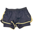 Bjorn Borg women's dark blue tennis shorts with cream piping and elastic waistband. Lightweight, breathable, moisture-wicking fabric.