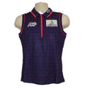 Callaway sleeveless navy golf polo shirt with red pattern and logos, size M, displayed on mannequin