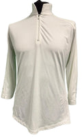 Women's white long sleeve quarter zip performance top on a mannequin