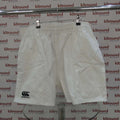 Front view of white Canterbury rugby shorts size 42