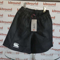 Front view of Canterbury Advantage black rugby shorts size 30 with tag