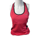 Front view of pink dhb women's running vest with black trim on mannequin
