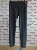 Front view of Domyos grey sports leggings in long slim fit on hanger