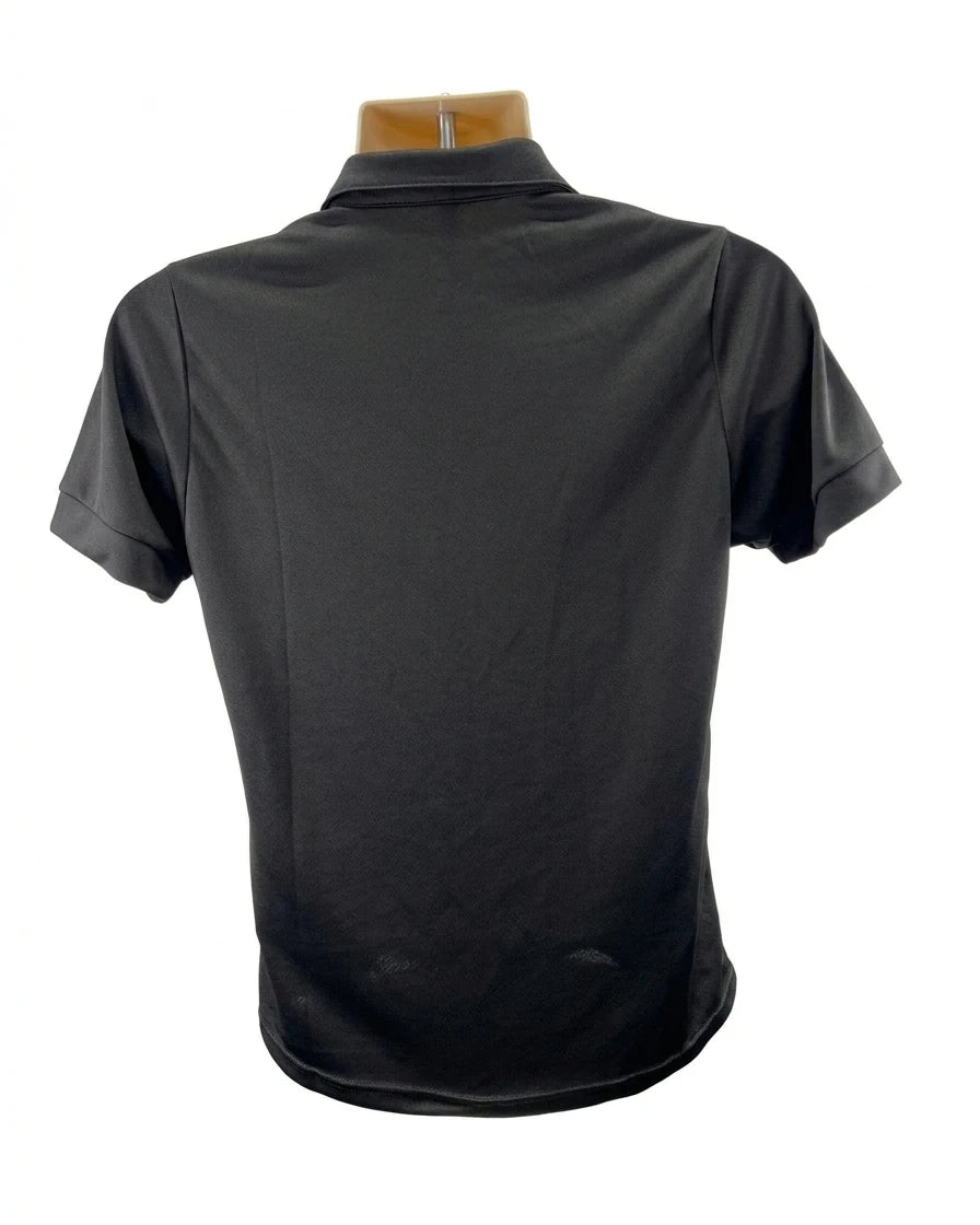 Enhanced Back view of Women's Volleyball England black polo shirt, size medium