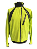Endura windproof cycling jacket in bright yellow with black accents, full zip, chest and rear pockets. High visibility.