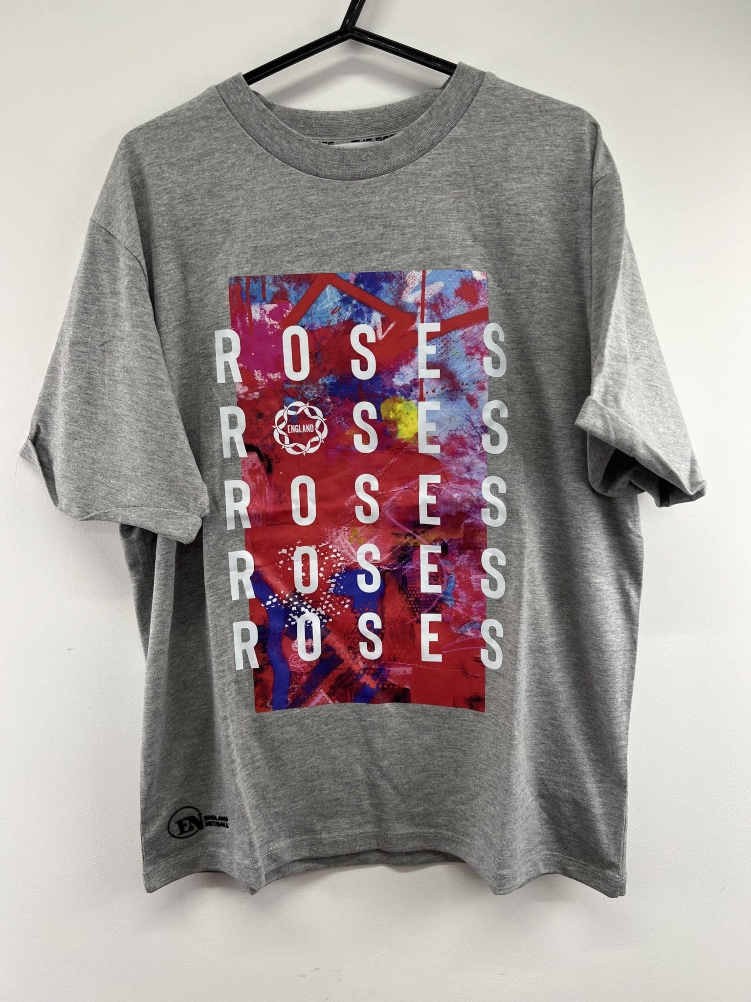 England Netball Graffiti Text Roses T-Shirt - kitround England Netball product