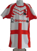 Front view of Festival of Nations England rugby top with St George Cross and Singapore Life sponsor for age 6