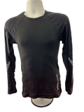 Helly Hansen black long sleeve base layer top with striped sleeve detail on mannequin