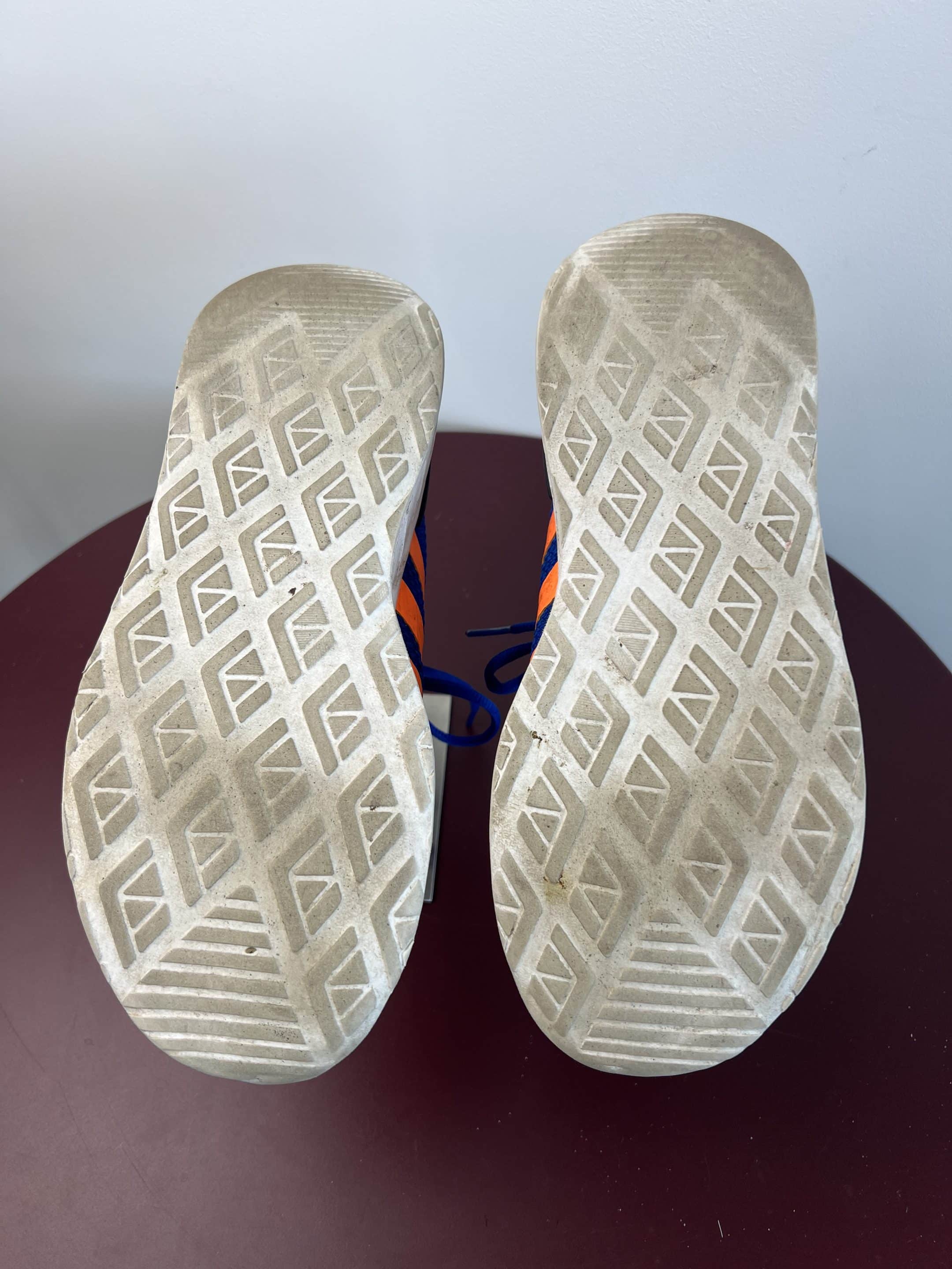 Adidas Blue Trainers with Orange Stripes