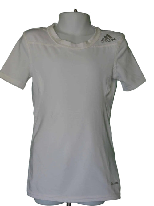 Front view of adidas Techfit Climalite white fitted short sleeve top