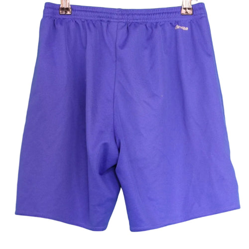 Back view of blue adidas Climalite running shorts