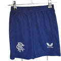 Blue Castore Rangers kids football shorts with crest and logo