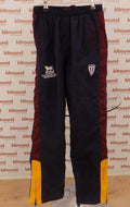 Fearnley Oxfordshire Cricket Board navy trousers with maroon and gold side panels, display hanger