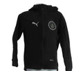 Front view of Puma Manchester City black zip-up fleece with logo and crest