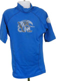 Blue Rip Curl kids swim shirt with logo, displayed on mannequin