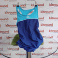 Front view of Slazenger kids blue racerback swimsuit on hanger