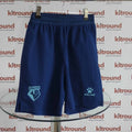 Front view of blue Kelme Watford football shorts with club crest and logo