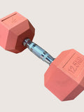 kitround 12.5kg light pink PVC-coated hex dumbbell with knurled chrome handle for strength training.