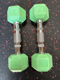 kitround 2kg green rubber hex dumbbells with chrome handles and textured grip for strength training