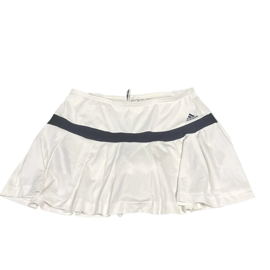 kitround adidas women's white tennis skirt with black stripe accent, medium size, lightweight and breathable fabric