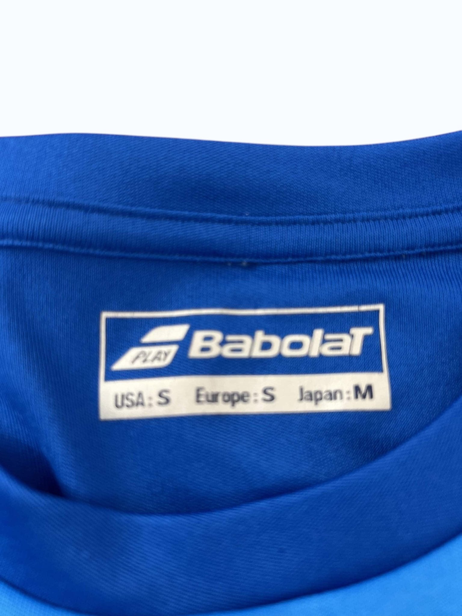 kitround Babolat blue crewneck t-shirt for tennis and sports, size S, made from breathable fabric.