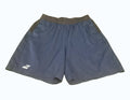 Babolat blue tennis shorts with elastic waistband and grey accents. Lightweight, breathable fabric for comfort and flexibility.