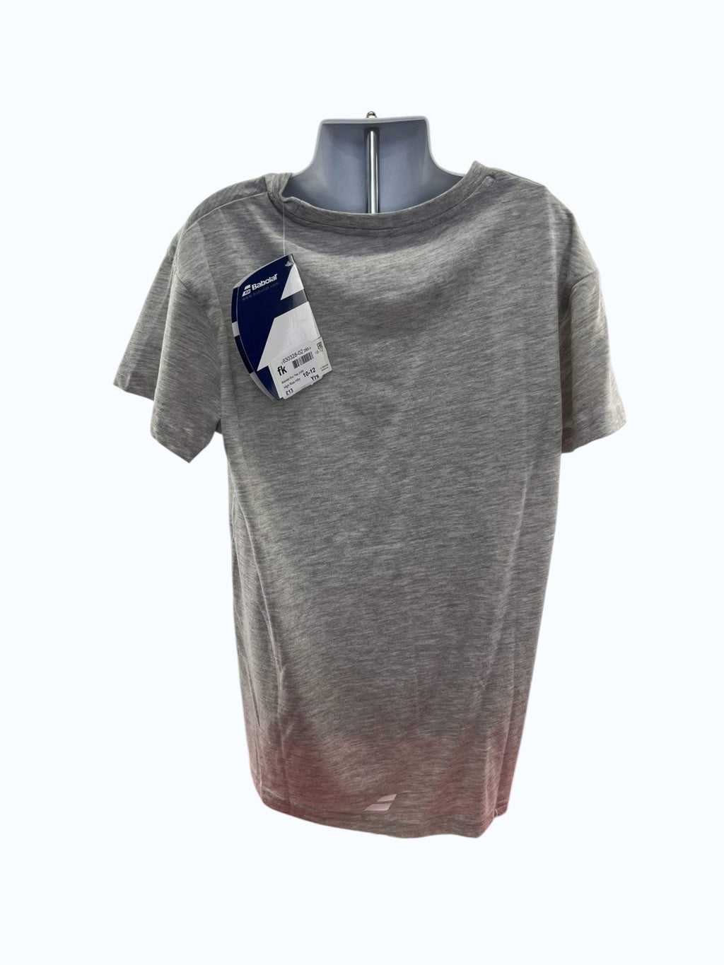kitround Babolat grey t-shirt for kids aged 10-12, made from a soft fabric blend with a relaxed fit and the Babolat logo.