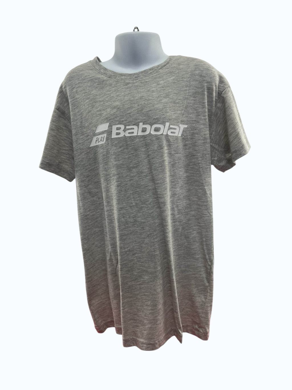 kitround Babolat grey t-shirt for kids, size 10-12, featuring the Babolat logo on the front. Made from a soft fabric blend.