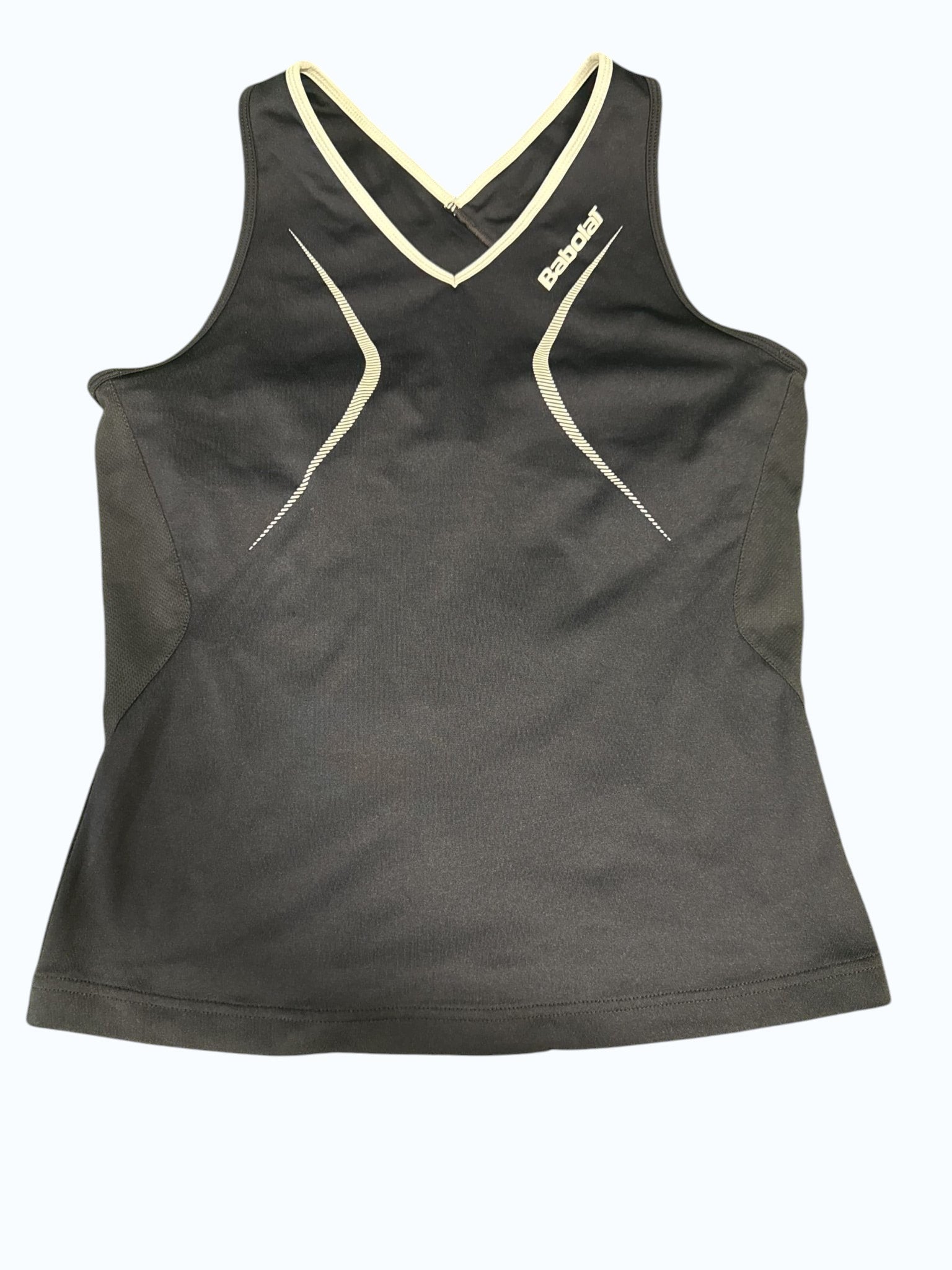 Kitround Babolat black sports vest for women, size medium, with white detailing and breathable fabric for active sports.