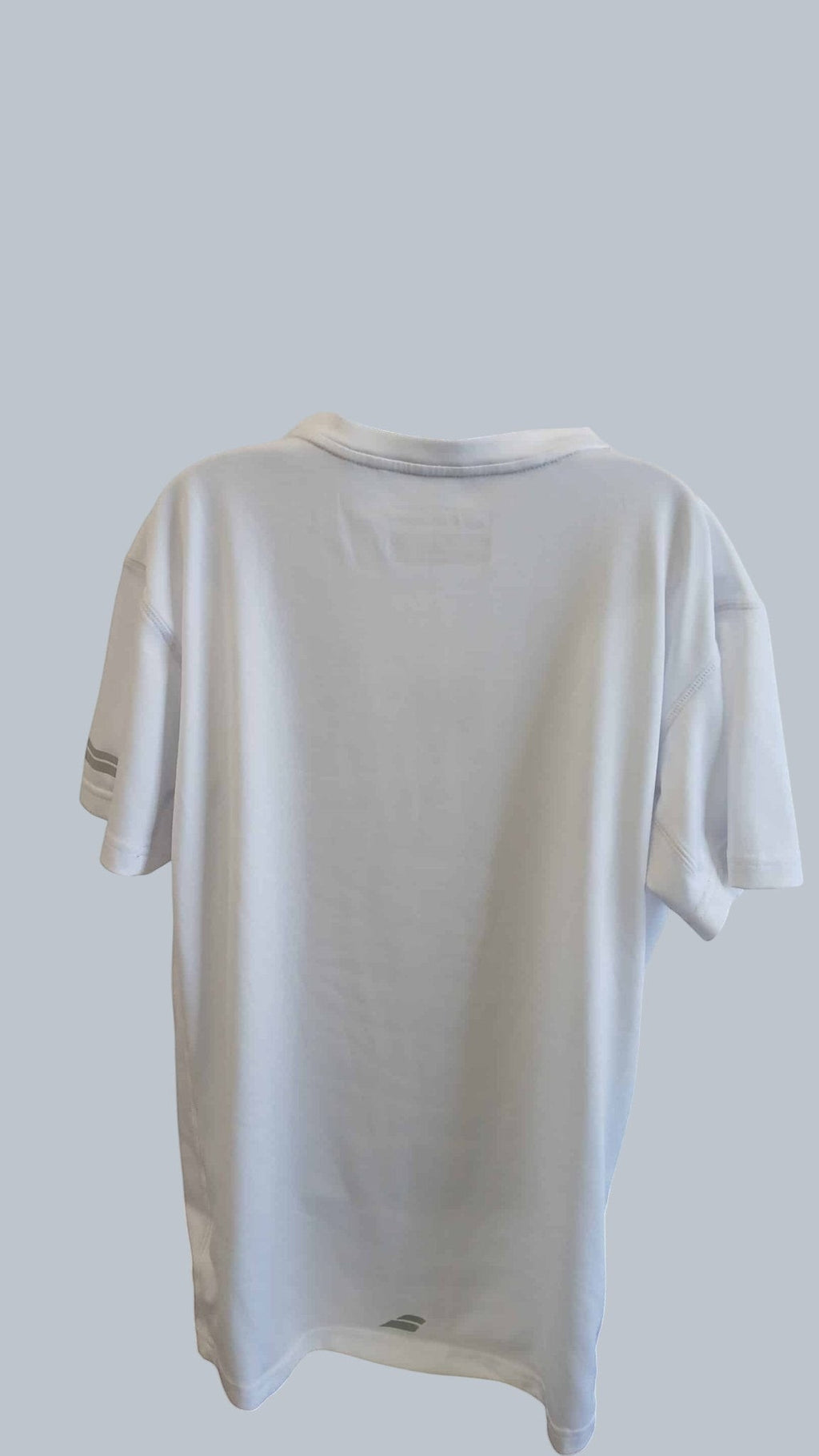 kitround Babolat white sports t-shirt for tennis, size 12-14 years, lightweight and breathable fabric with logo detail.