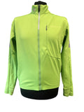 Endura vibrant green lightweight cycling jacket with full zip, high collar, chest pocket, and reflective accents.