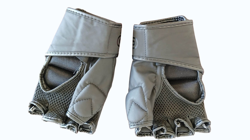 kitround EVO boxing gloves in black, fingerless design with mesh panels and Velcro straps for secure fit.