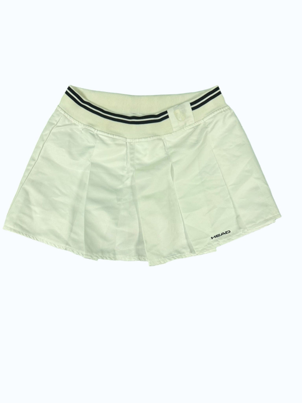 kitround HEAD women's white pleated tennis skirt with black stripe elastic waistband, size M