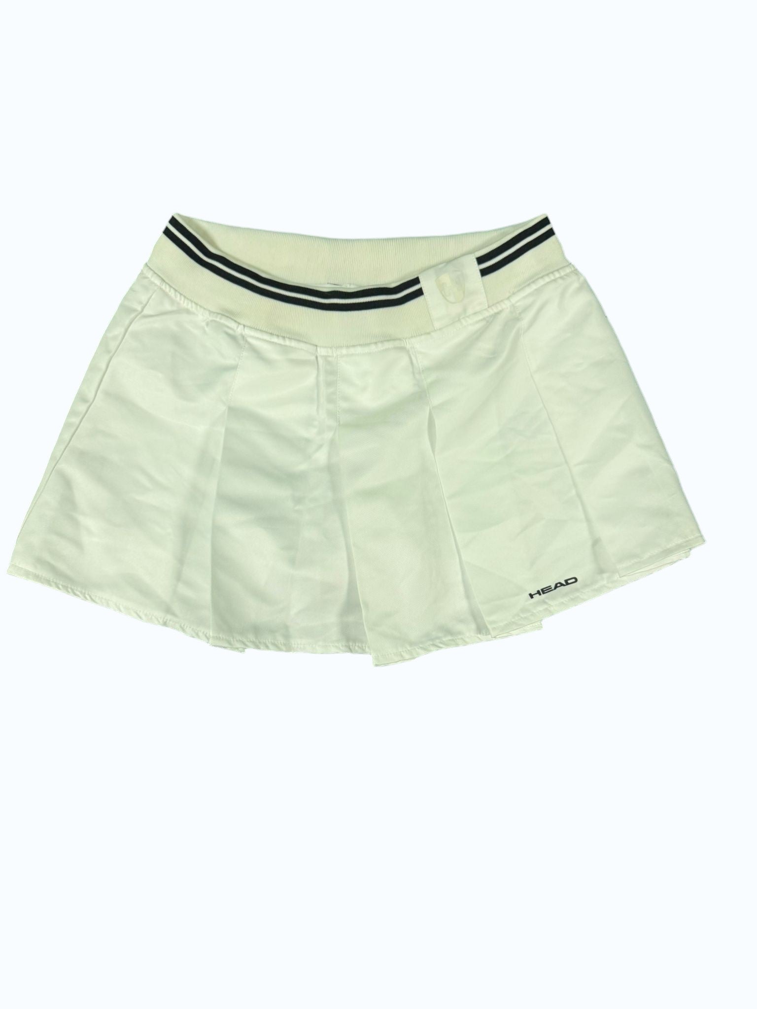 kitround HEAD women's white pleated tennis skirt with black stripe elastic waistband, size M
