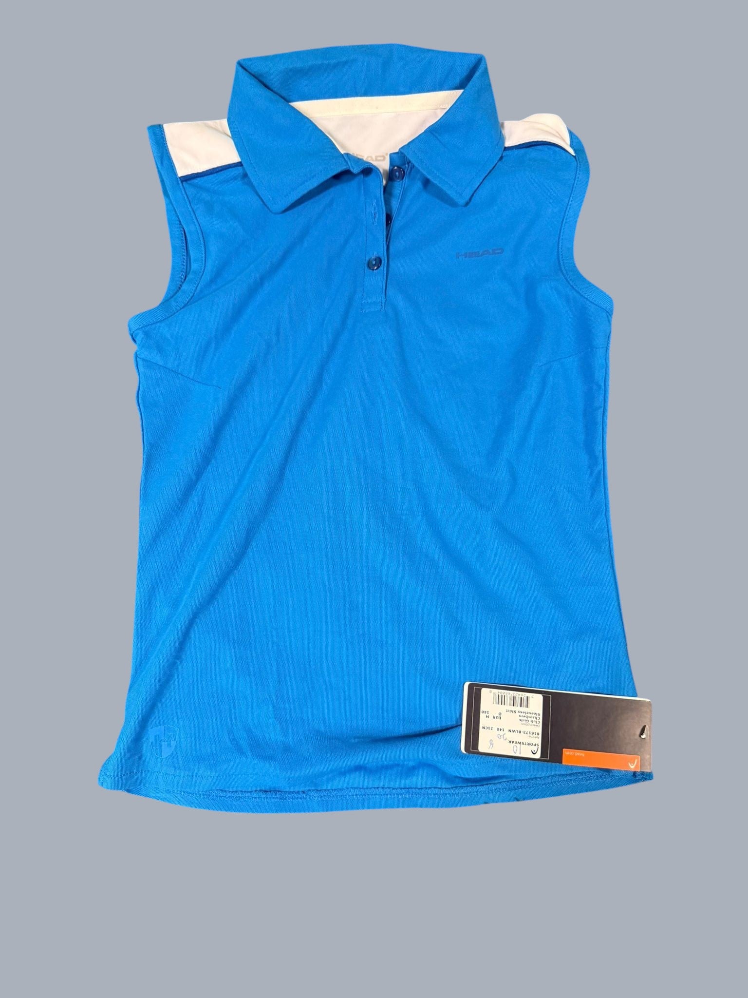 Head Women's blue sleeveless tennis polo top with white accents and a classic collar. Breathable fabric for performance.